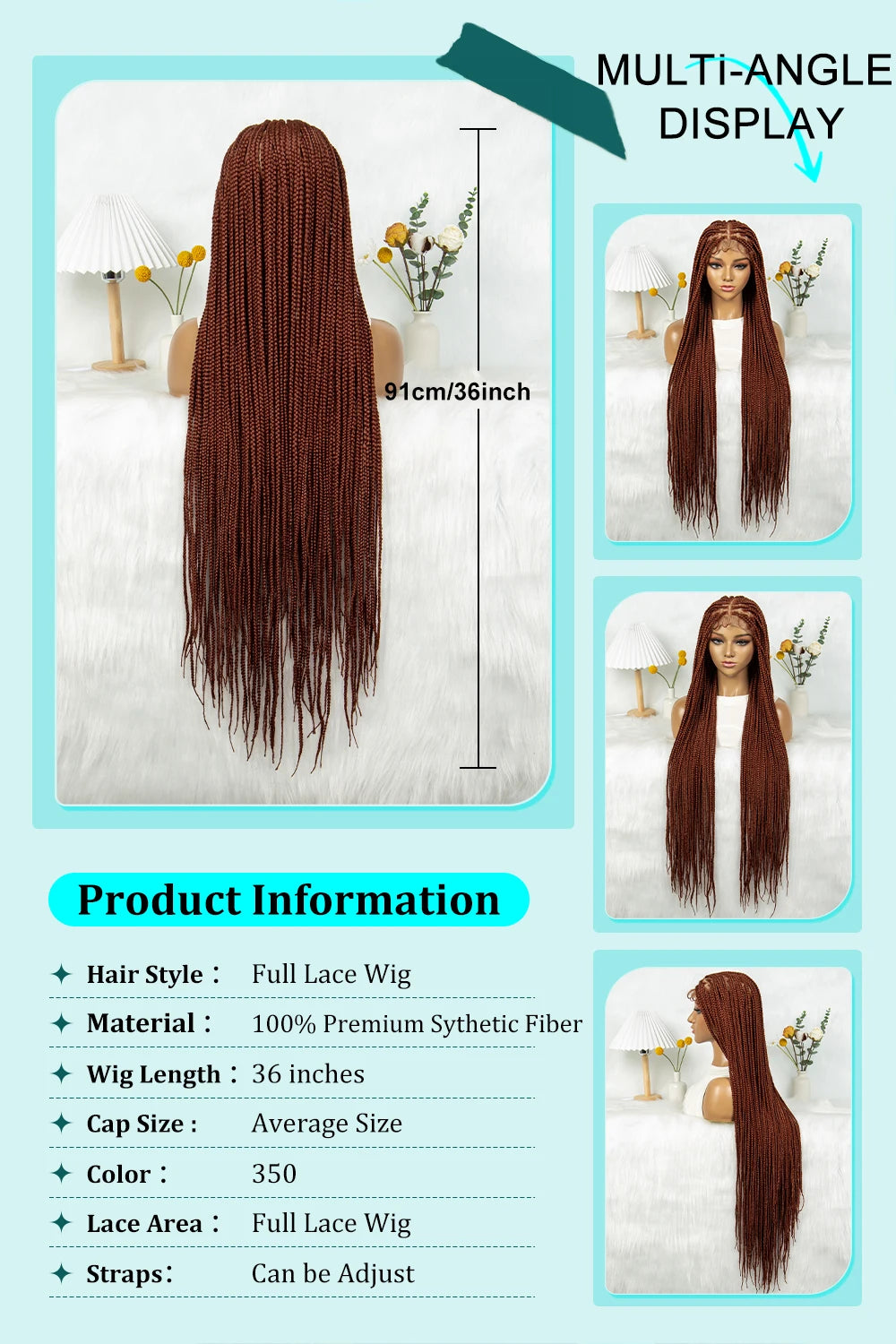 Synthetic Transparent HD Knotless Full Lace Braided Wigs For Black Women Crochet Braid Braiding Hair Viralgem Store