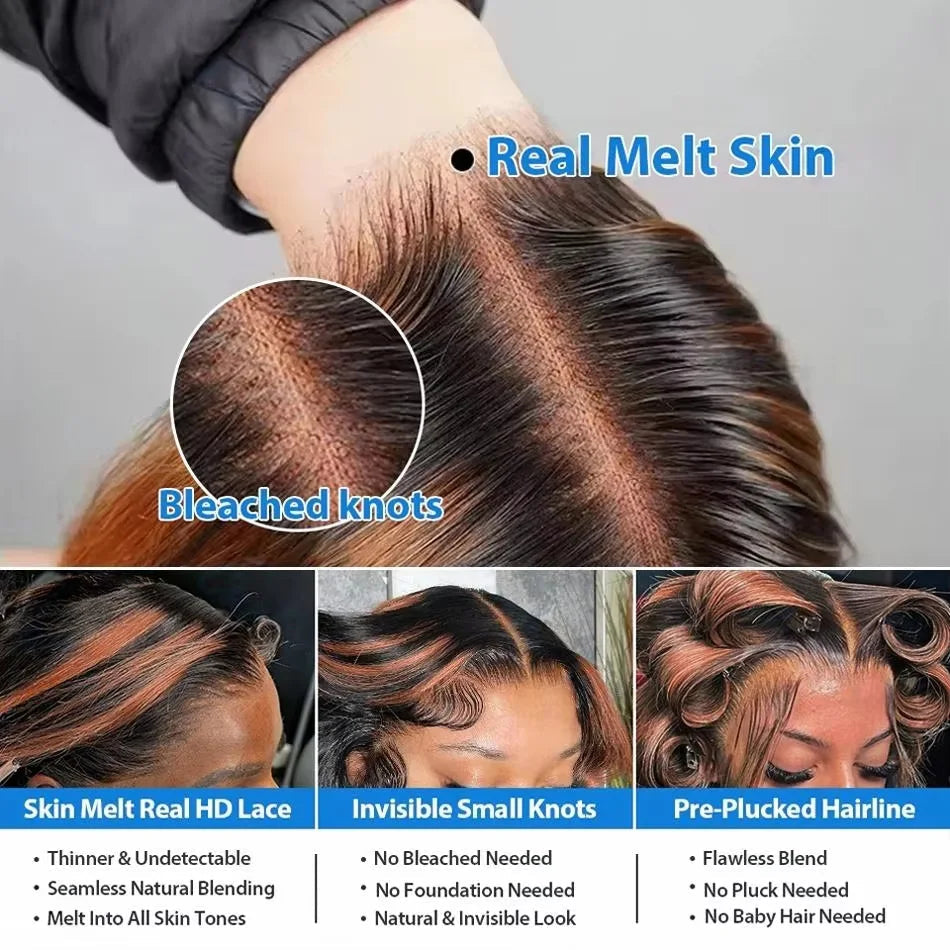 Upgraded 1B/30 Balayage Body Wave 13x4 Highlight Lace Front Human Hair Wig Vietnamese 30 Inch Omber Brown Colored Wig Human Hair Viralgem Store