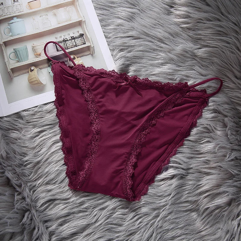 3 Articles Solid Cute Lace Bow Knot Semi Sheer Briefs Comfy Breathable Stretchy Intimates Panties Women's Lingerie  Underwear Viralgem Store