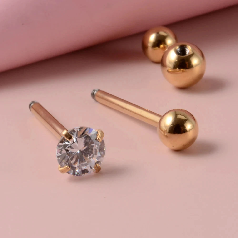 2PCS Anti-Allergy Surgical Steel  Prong Zircon Tongue Barbell Piercings Ball Tongue Barbell Rings Fashion Piercing Jewelry Viralgem Store