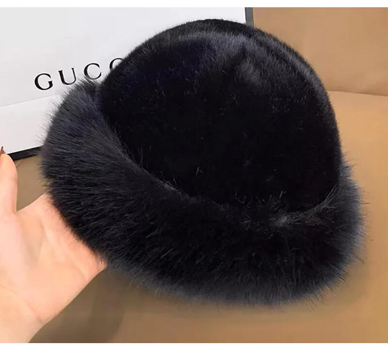 Winter Plush Fisherman Hat For Women Thick Fluffy Fur Ear Protection Cap Windproof Warm Headgear Fashion Female Panama Basin Cap