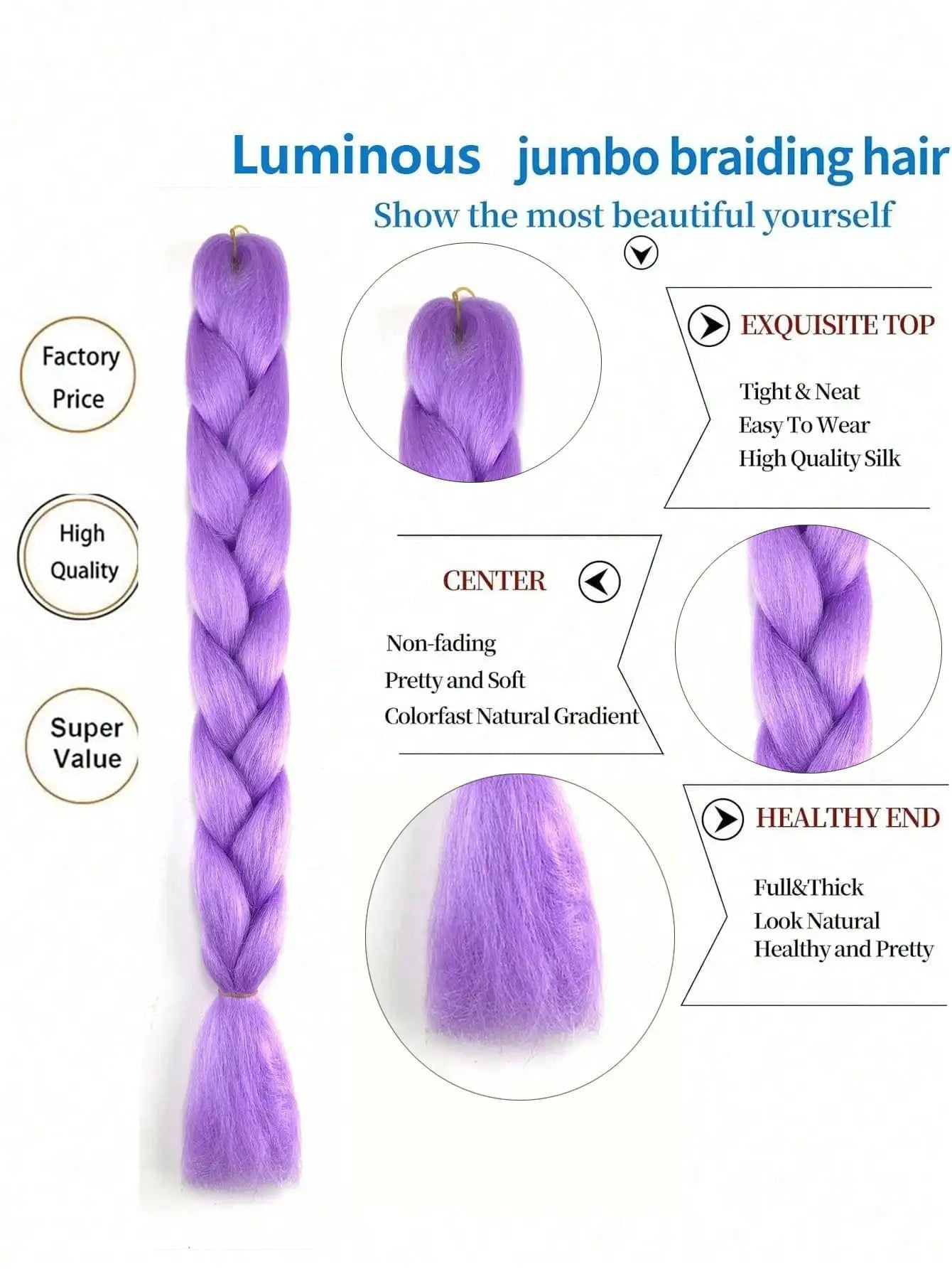 1pcs Synthetic Luminous Jumbo Braids Hair Neon Glowing Fluorescent Braiding Hair Extensions for Women and Girl  Music Festival Viralgem Store