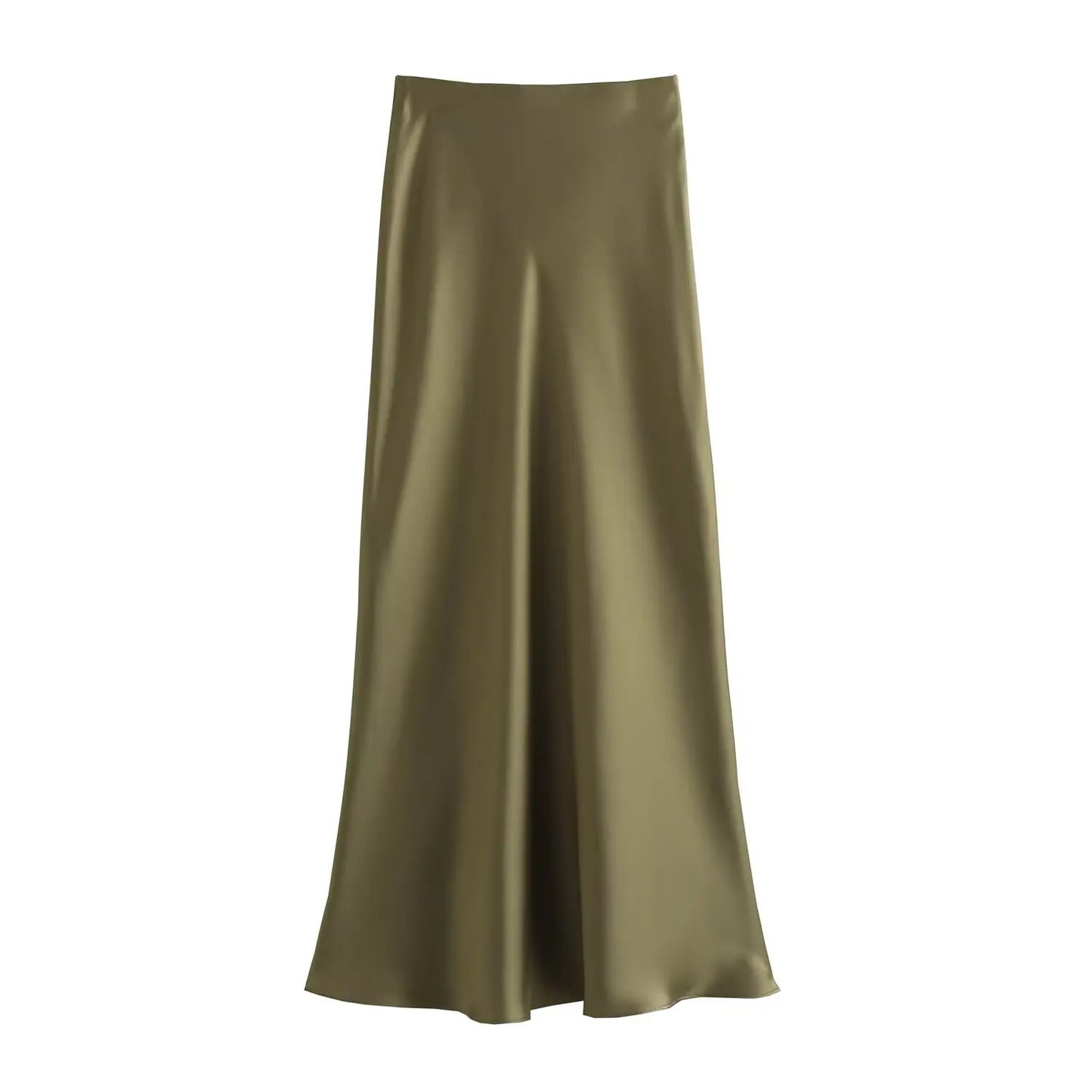 2024 New Women's European And American Style Fashion Silk Satin Texture High Waist Skirt Street Style Elegant Mid-length Skirt