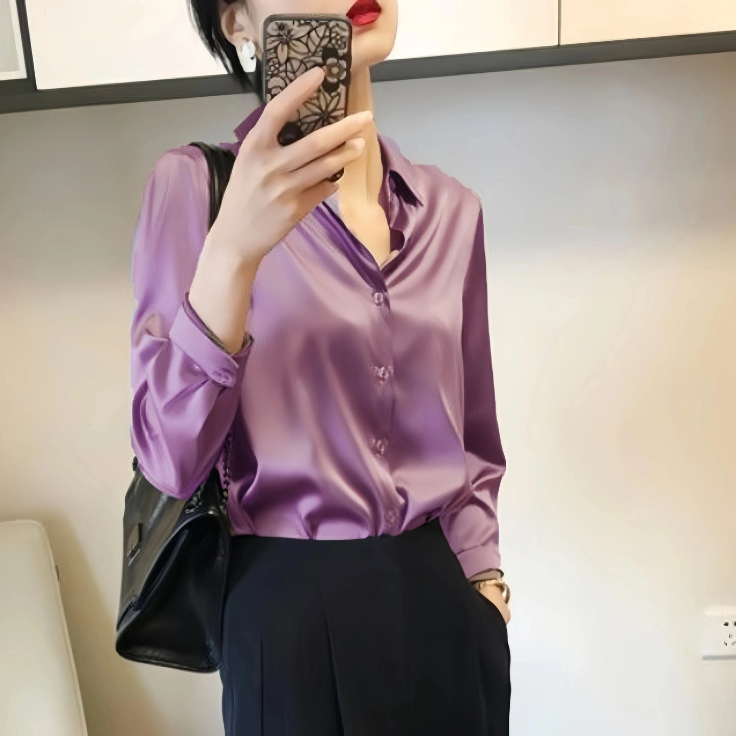 All-match Satin Finish Shirts And Blouses Women Clothing Casual Top OL Long Sleeve Button Elegant Shirts French Solid Blouses Viralgem Store