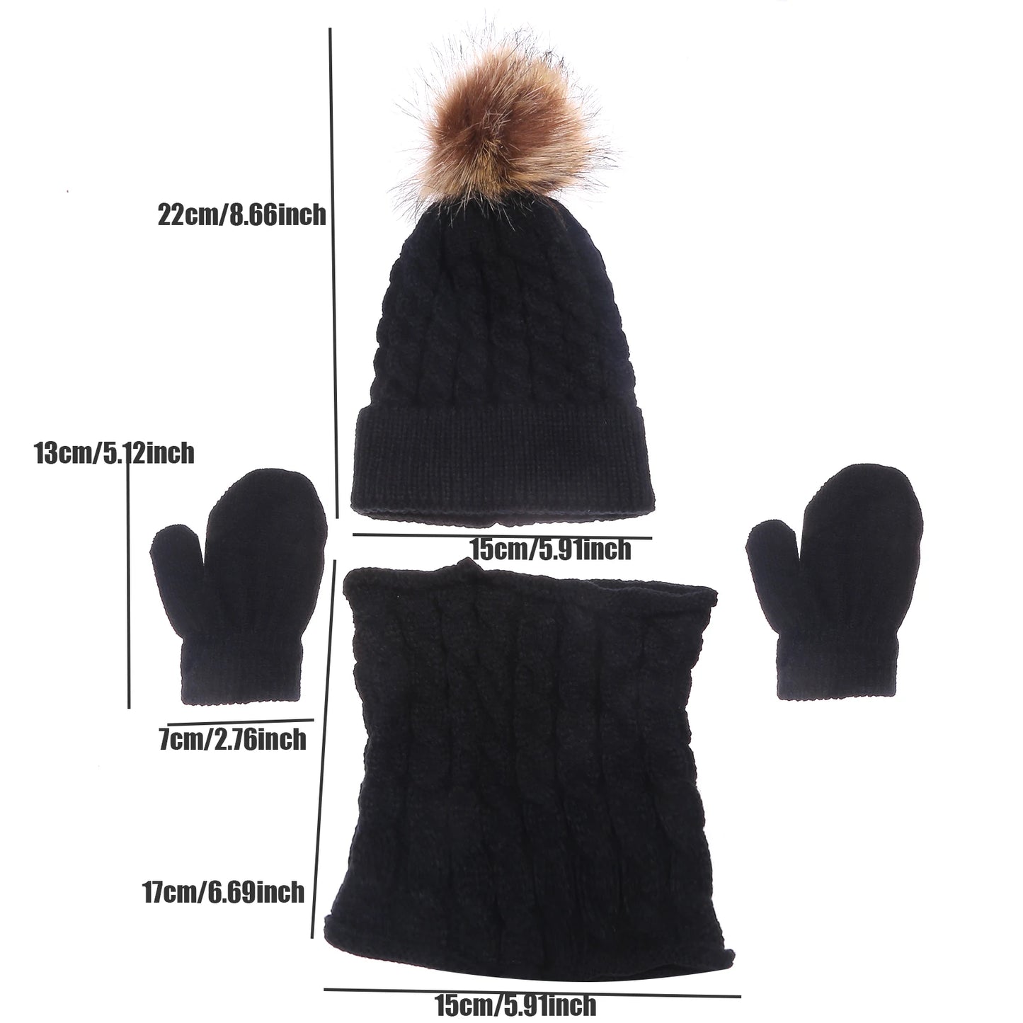 3PCS/Set Kid Winter Hat Scarf Mittens Set Toddler Knitted Girls Children Skin-Friendly Neck Warmer Boys Wool Outdoor Warm Gloves