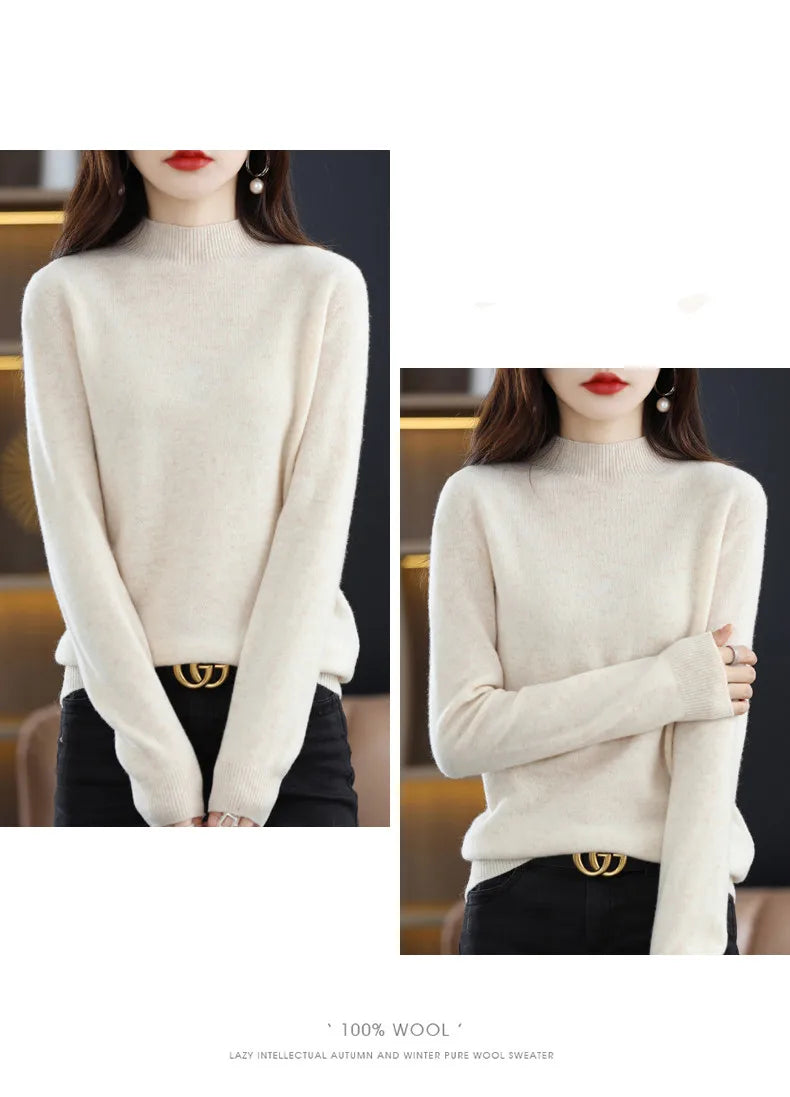 100% Pure Wool Half-neck Pullover In Autumn And Winter New Cashmere Sweater Women's Casual Knit Top Women's Coat 19 Colors Viralgem Store