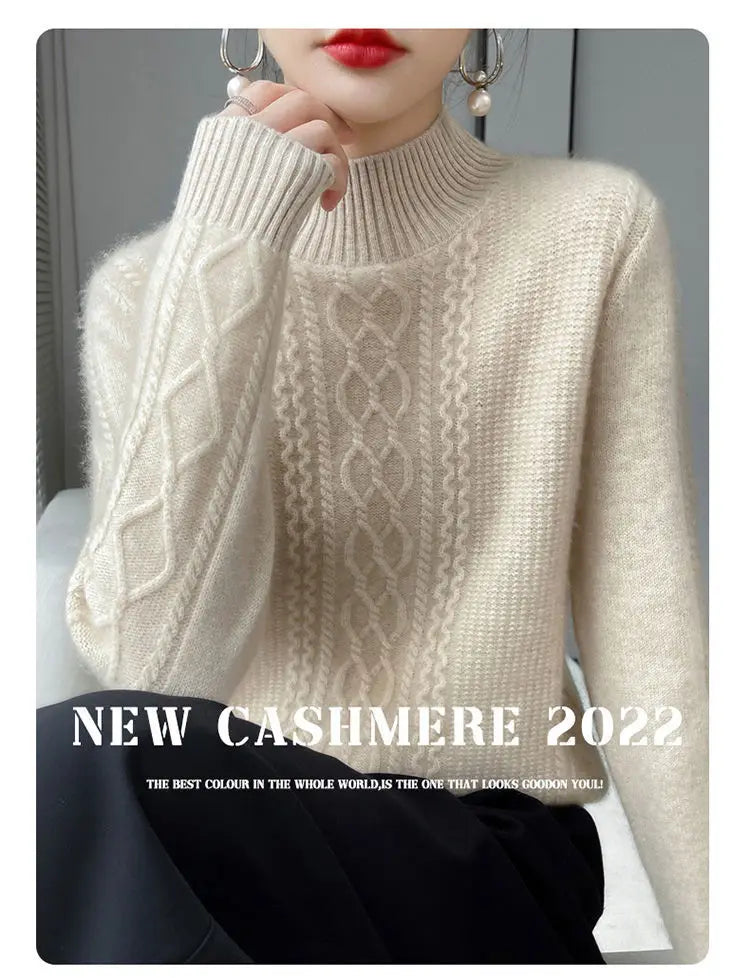 2023 Autumn and Winter New Women Sweater Warm Cashmere Sweater Loose Large Size Top Half Turtleneck Knitted Bottoming Shirt