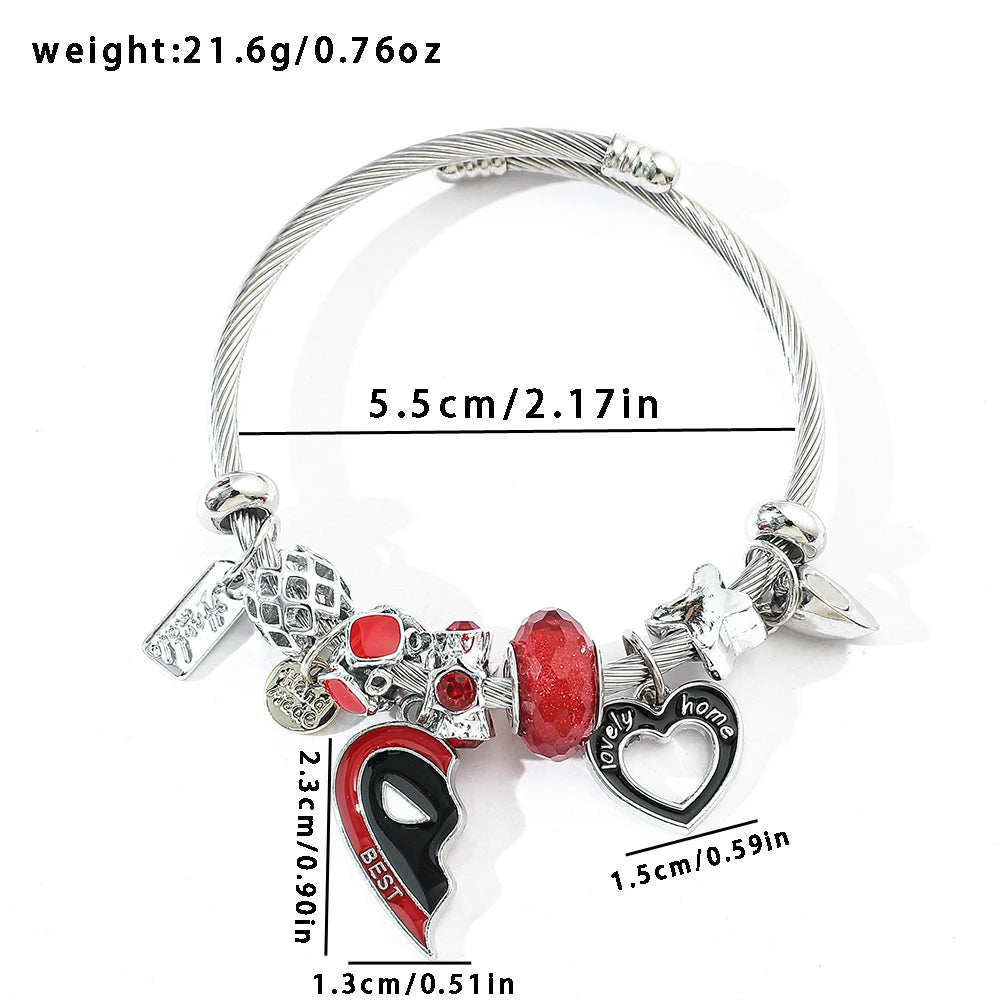 1pair Marvel Deadpool 3 Logo Deadpool and Wolverine Best Friends Handmade Bracelet Cosplay Heart Magnetic Bracelet Jewelry Viralgem Store