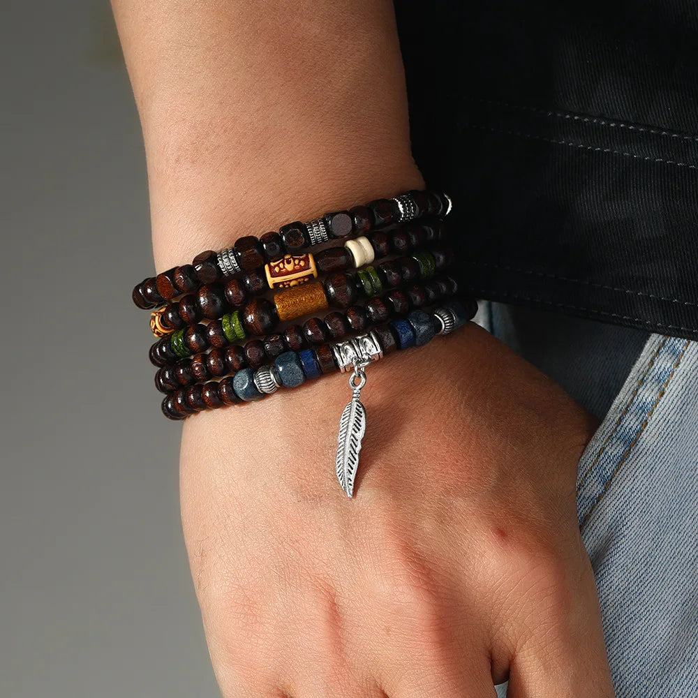 10pcs Vintage Bohemia Men's Bracelets - Fashion Stylish Leaves Wristwear Accessory for Durable Fashion Jewelry Gifts