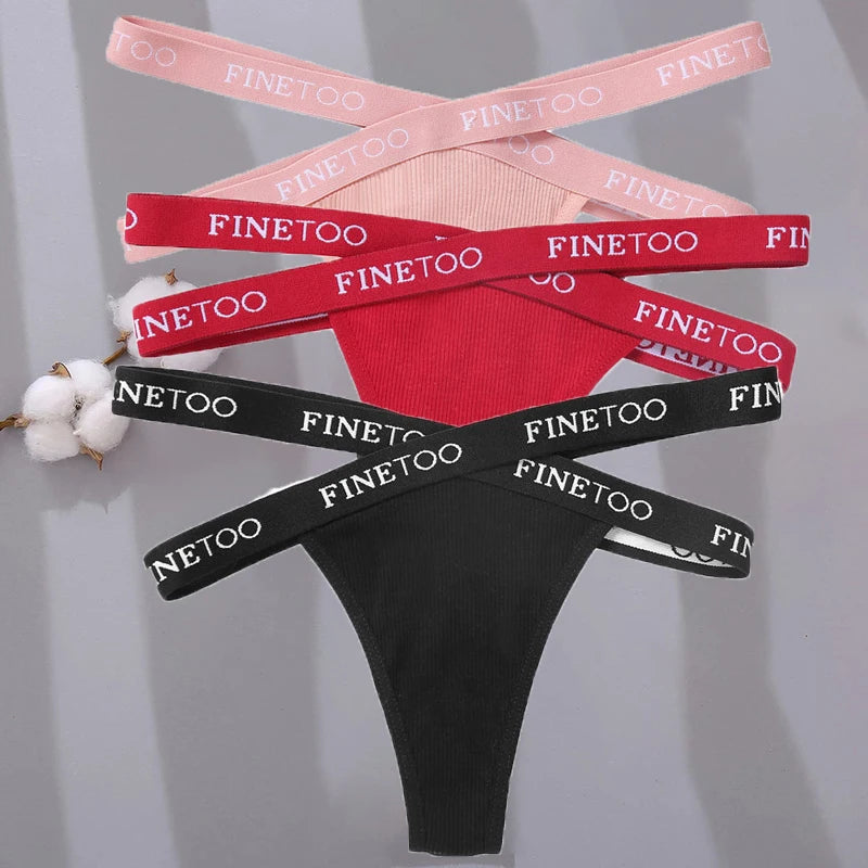 3PCS/Set Cross Strap G-String Cotton Panties Women Sexy High Waist Women's Panties FINETOO Letter Waisted Panty Lingerie M-XL