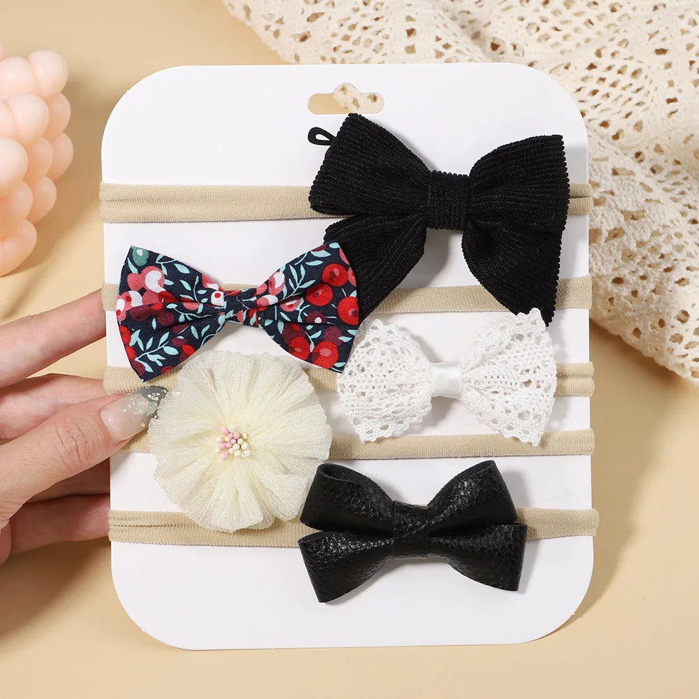 5Pcs/Set Baby Flower Bows Headband for Girls Children Elastic Hair Bands New Born Hairband Soft Toddler Cute Hair Accessories