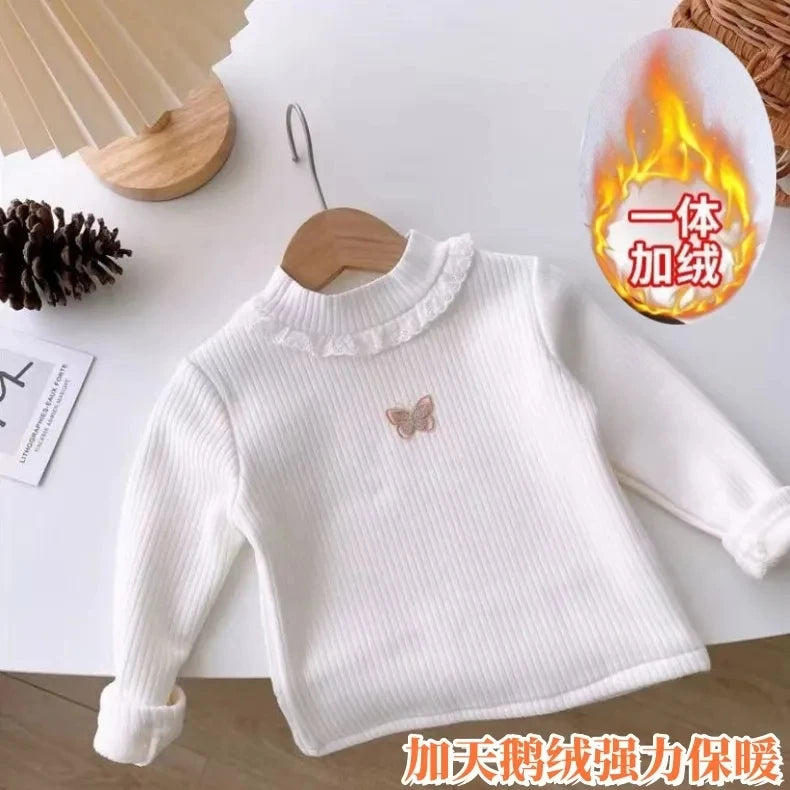 Toddler Baby Girl Velvet Warm Tops Children Turtleneck Butterfly Sweater Shirts 1-13Years Children Base Tops in Pink Beige 6 8 9 Viralgem Store