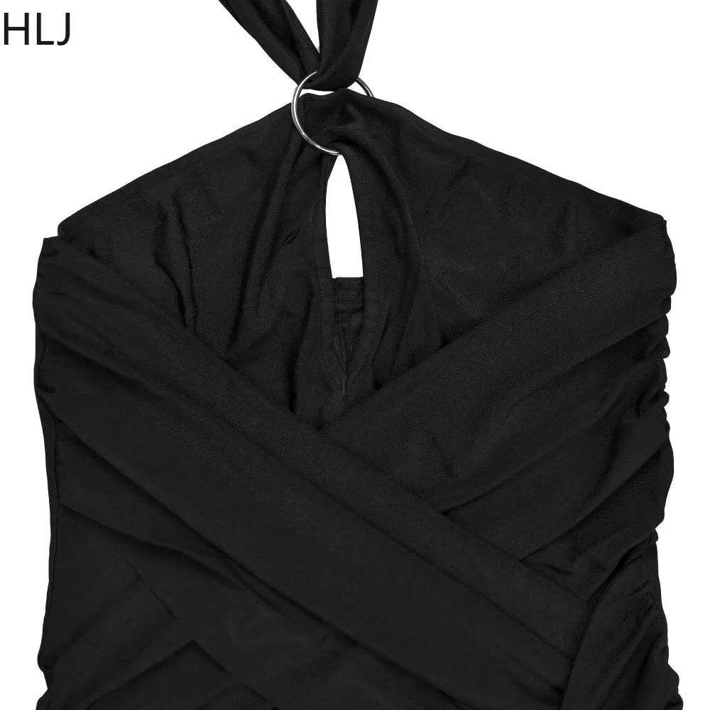 HLJ Sexy Hollow-out Bandage Patchwork Bodycon Jumpsuit Women Halter Sleeveless Backless Rompers Female Streetwear Overalls New Viralgem Store