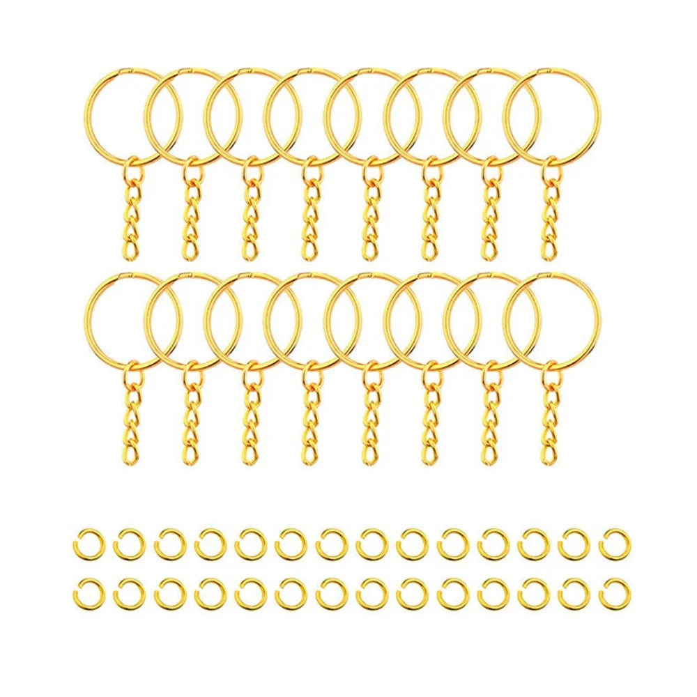 30pcs Silver Plated Metal Blank Keyring Keychain Split Key Ring with Chain Climbing Buckles Carabiner Keychain Rings Accessories