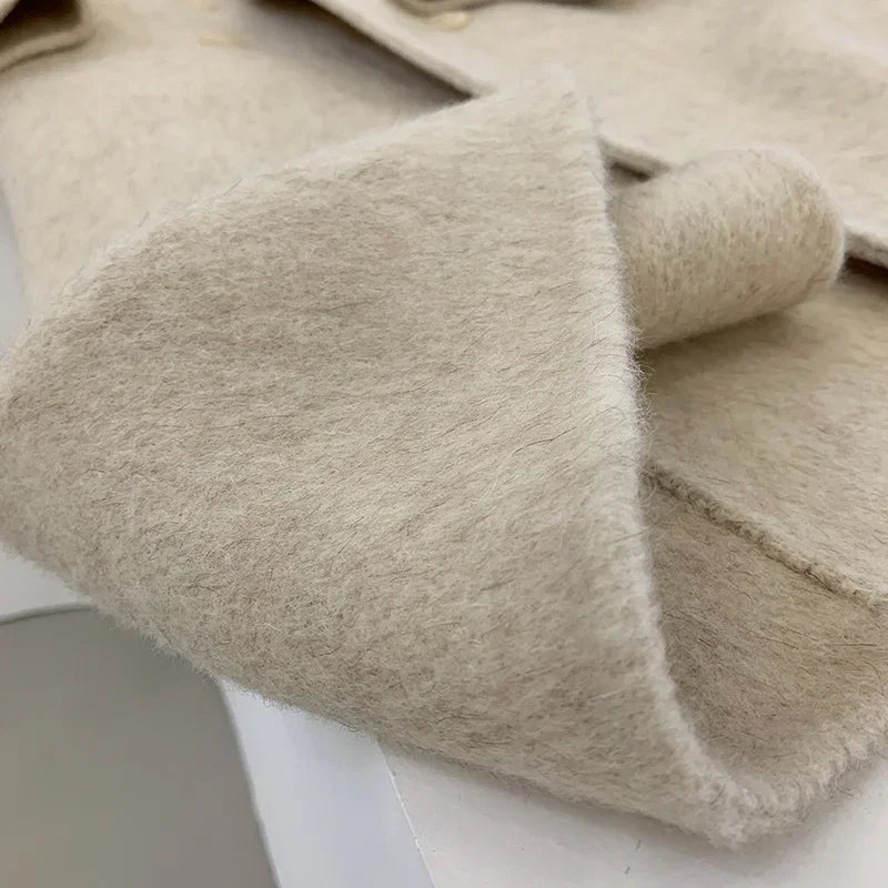 2024 Autumn Winter Wool Coat Women Double-breasted Solid Color Women's Double-sided Woolen Belt Coats Loose Warm Wool Jacket