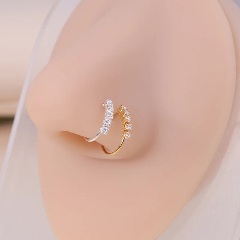 1pc Cubic Zirconia Decor Nose Ring Copper Popular Piercing Body Jewelry Gift For Women & Men Copper Jewelry