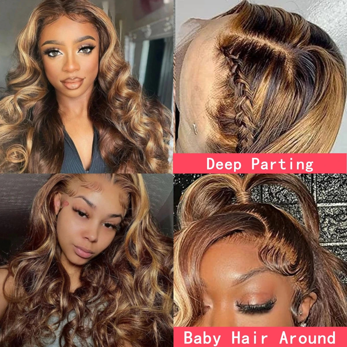 13×4 13x6 Highlight Lace Frontal Wig Body Wave Ombre Colored Honey Blonde Lace Front Human Hair Wigs For Women Pre Plucked