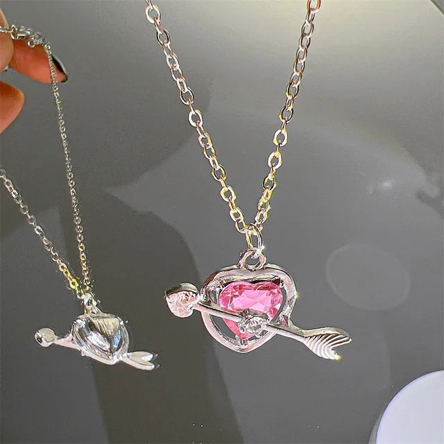 Y2K Pink Planet Heart Zircon Pendant Necklaces Women Fashion Aesthetic Clavicle Chain Necklace Valentines Day Gift Party Jewelry Viralgem Store
