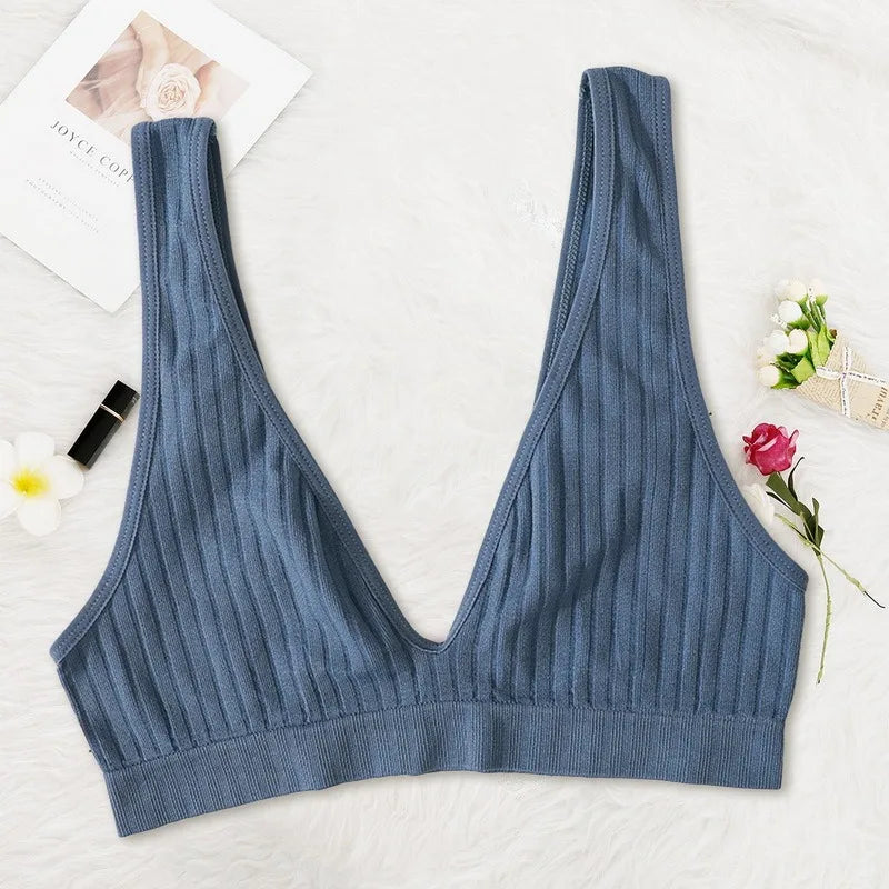Women Seamless Sports Crop Top Sexy Bra Female Tube Tops Deep V Sexy Women's Underwear Bralette Sleeveless Camis Bandeau Top