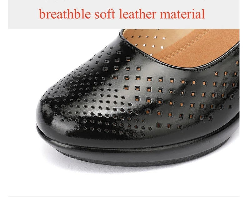5.5cm 7.5cm Small Size 33 Breathable Cutout Block Heels Shoes Mary Janes 2024 Soft Leather Platform Pumps for Mom Dance Model