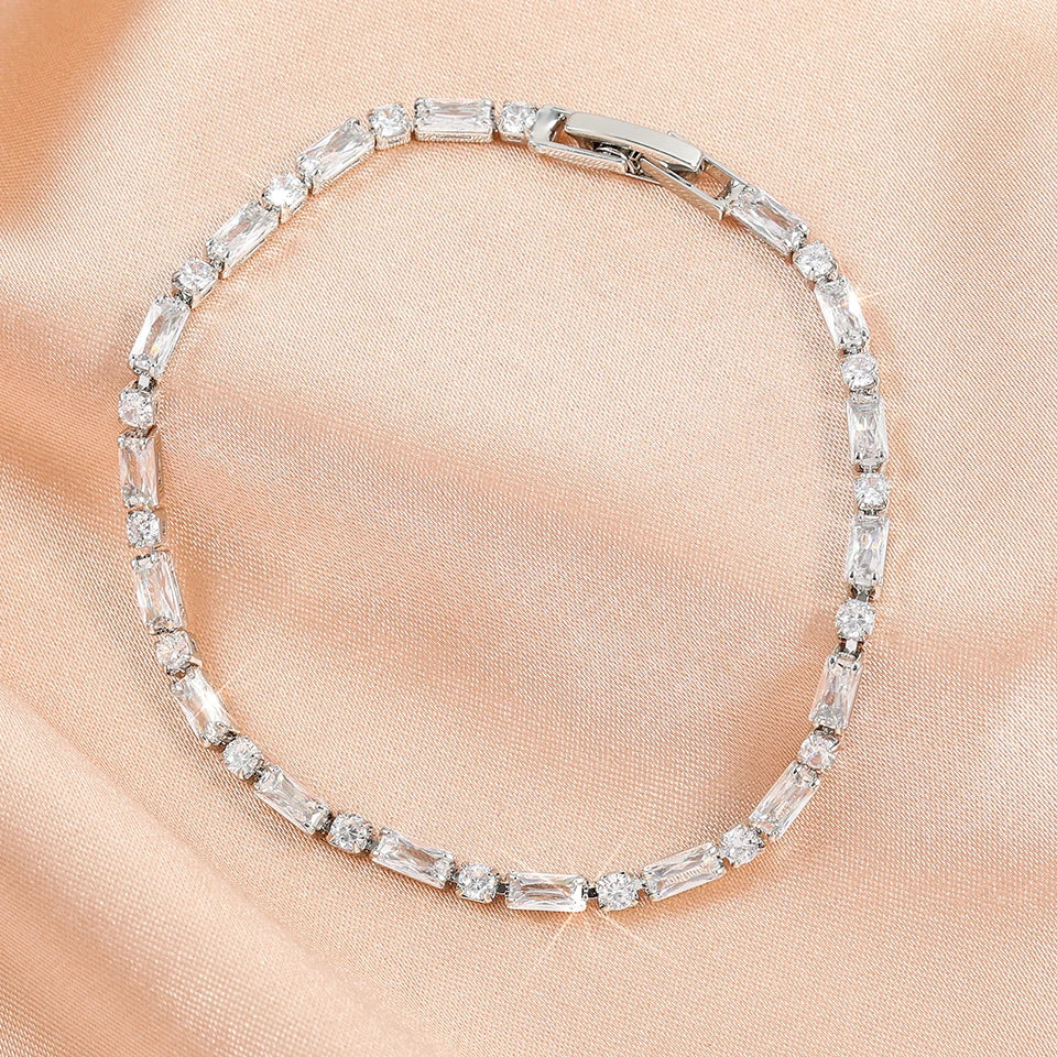 ZAKOL Luxury Rectangular CZ Tennis Bracelet Bangle for Women Shiny Clear Crystal Zircon Wedding Party Jewelry