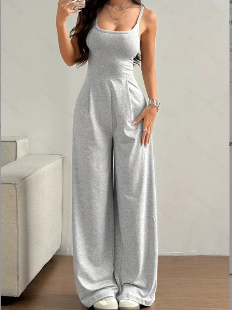 Women's Casual Halter Jumpsuit Spring and Summer Daily Solid Slim-Fit Backless Sleeveless Jumpsuit Lady's Floor-Length Trousers Viralgem Store