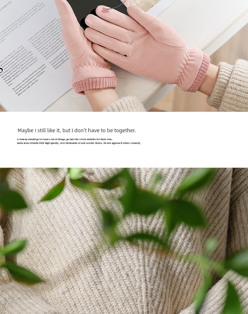 Women's Warm-Keeping and Cold-Proof Five-Finger Double-Layer Thickened Gloves for Autumn and Winter