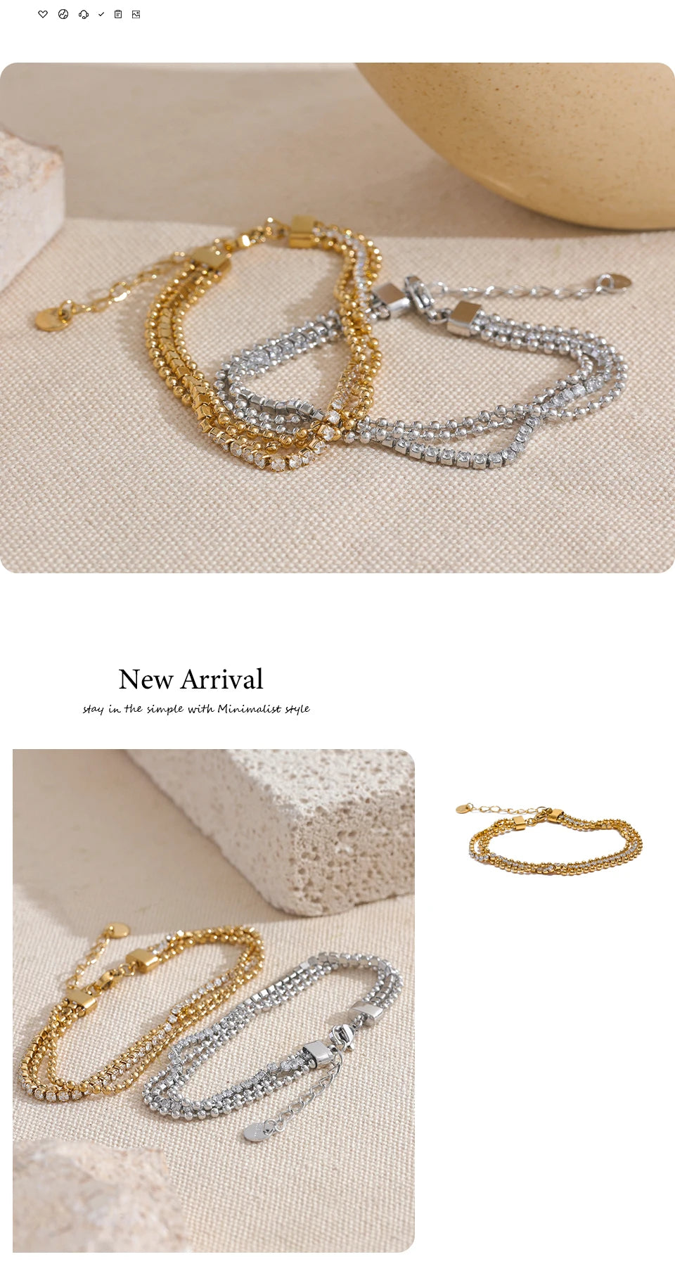 Yhpup Trendy Stainless Steel Cubic Zirconia Chain Layered Bracelet Bangle for Women High Quality Fashion Jewelry Bijoux Gift Viralgem Store