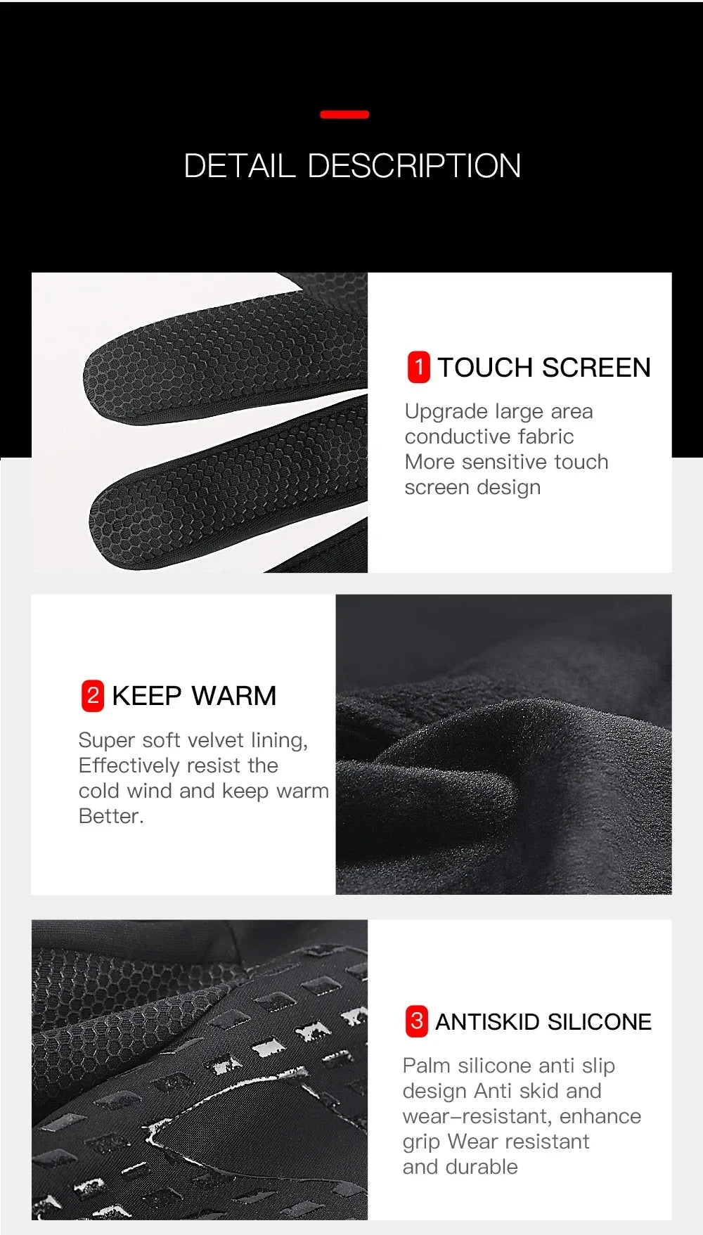 Winter Outdoor Cycling Gloves for Men and Women Touchscreen Windproof Warm Sport Splashproof Silicone Non-slip Motorcycle Gloves