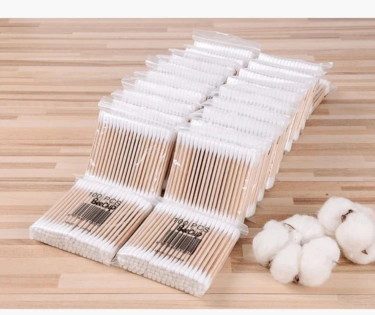 200PCS Wooden Double-Ended Cotton Swabs Make-Up Cleaning Disposable Cotton Swabs Medical Household Hygiene Ear Pulling Viralgem Store