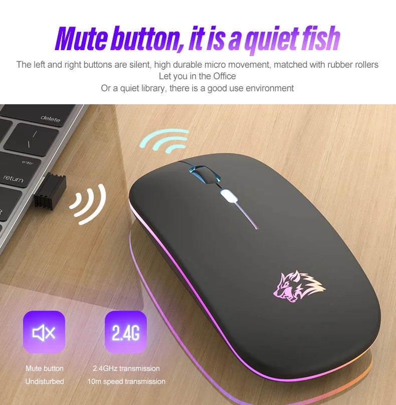 Wireless Mouse Bluetooth and 2.4GHz Dual Modes Rechargeable RGB Ergonomic Silent Click for PC iPad Laptop Cell Phone TV Viralgem Store