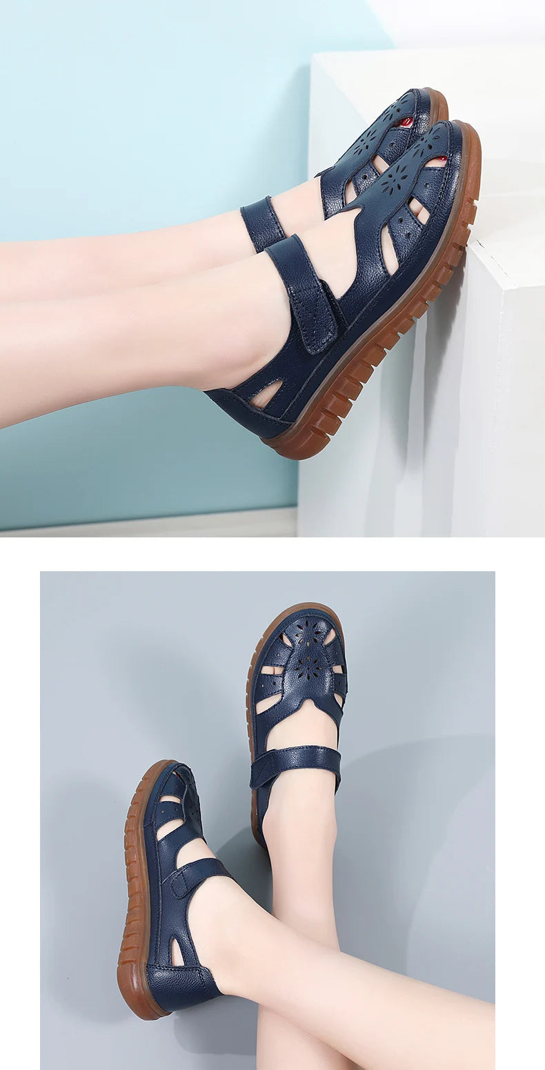 2024 Women Sandals Summer Ladies Girls Comfortable Ankle Hollow Round Toe Sandals Woman Soft Beach Sole Female Shoes Plus Size