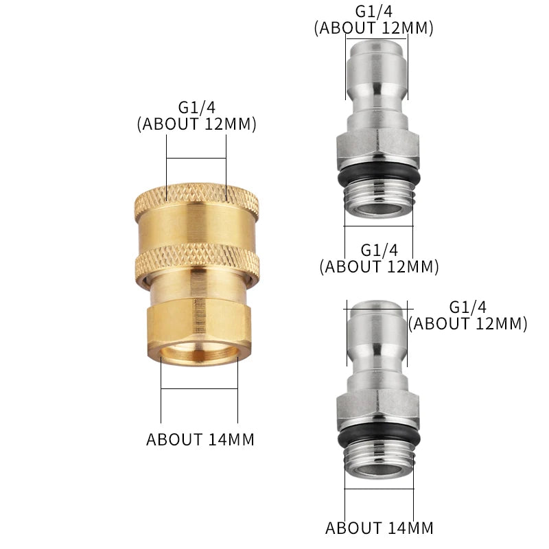Adapter For High Pressure Washer Water Gun 1/4 Inch Quick Connector M14x1.5mm Connector For Snow Foam Lance Spray Nozzle