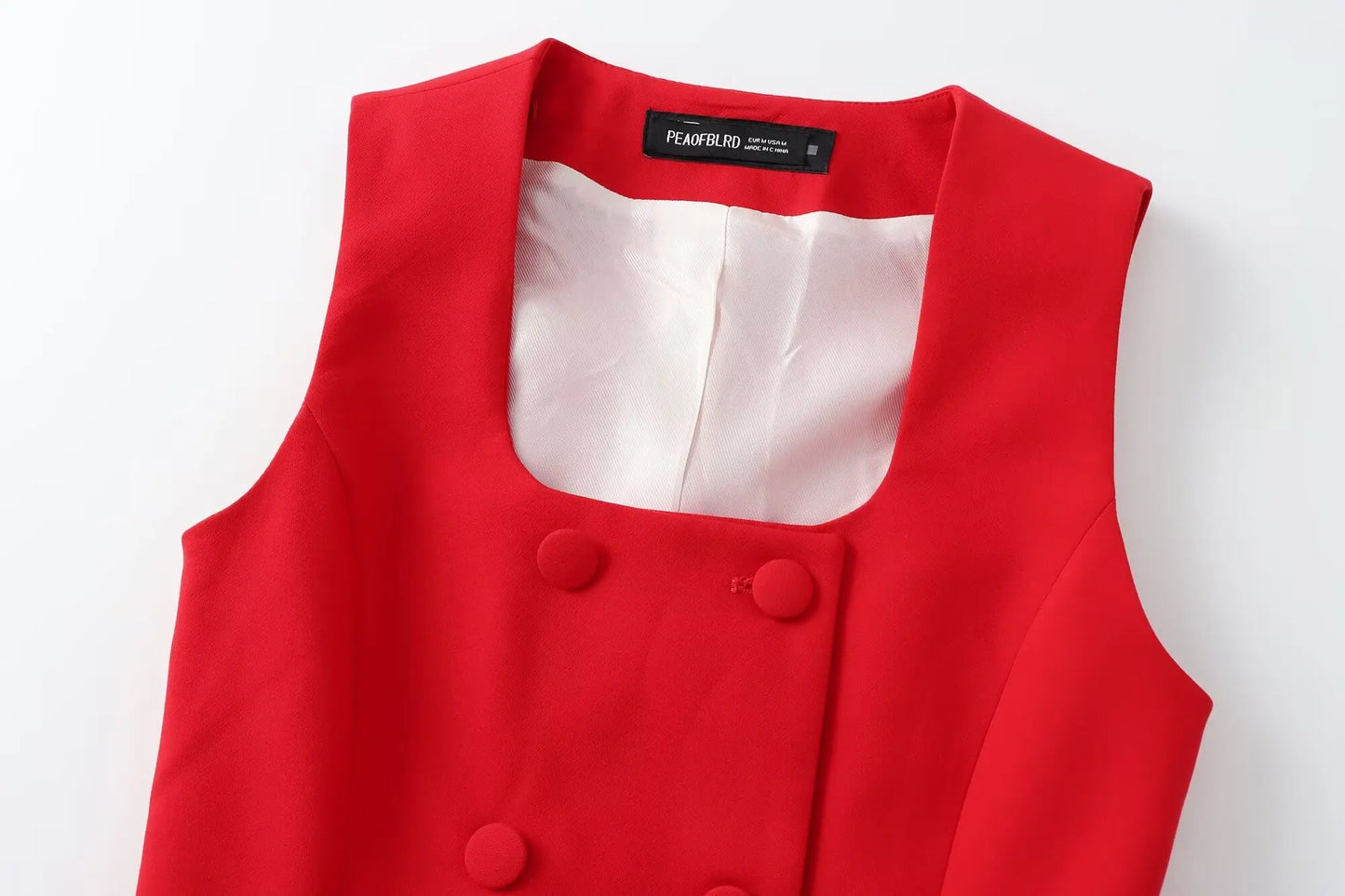 TRAFZA Women Fashion Suits Square Neck Sleeveless Double Breasted Waistcoat Top+Mid-Waist Slit Stralght Pants Female Summer Sets