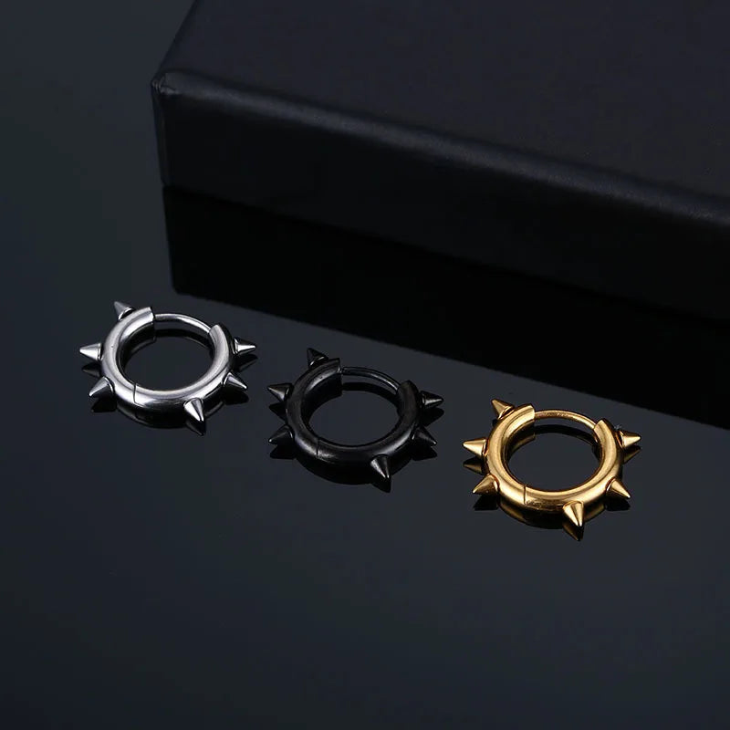 WKOUD 1 Pair Stainless Steel Spike Circle Huggie Hinged Hoop Earrings Men Women Gothic Rock Hiphop Triangle Cone Hoop Earrings Viralgem Store