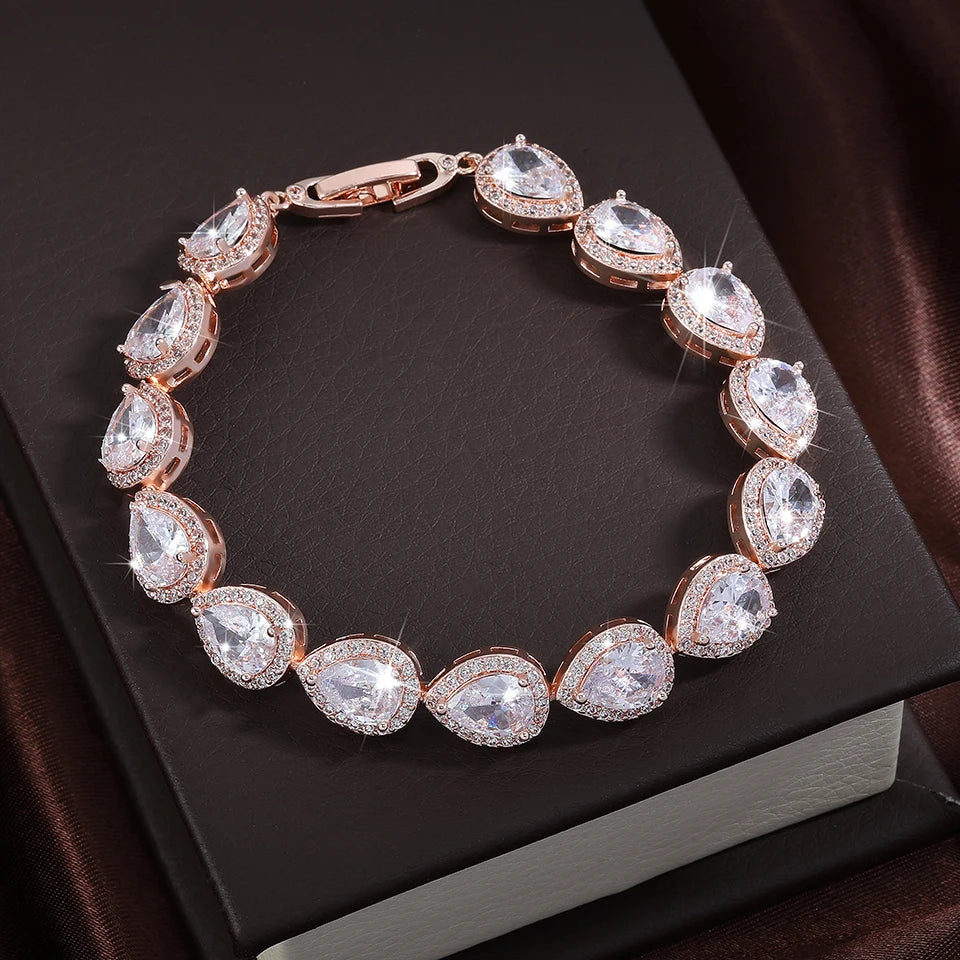 ZAKOL Classic Geometric Water Drop CZ Bracelet for Women Bridal Gorgeous Buling Zircon Party Wedding Jewelry
