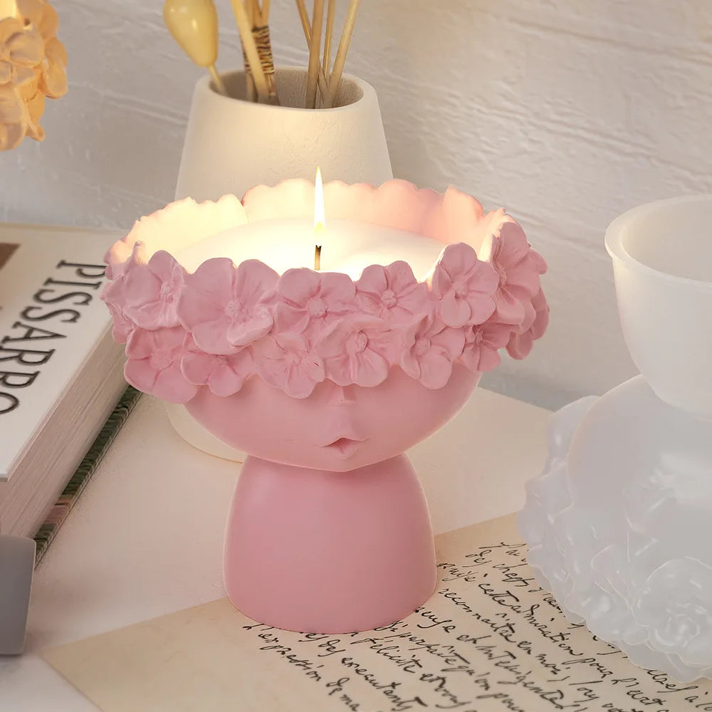 Wreath Girl Candle Cup Holder Silicone Mold Vase Garland Girl Flower Pot Gypsum Resin Epoxy Mould DIY Handmade Home Decor Gift