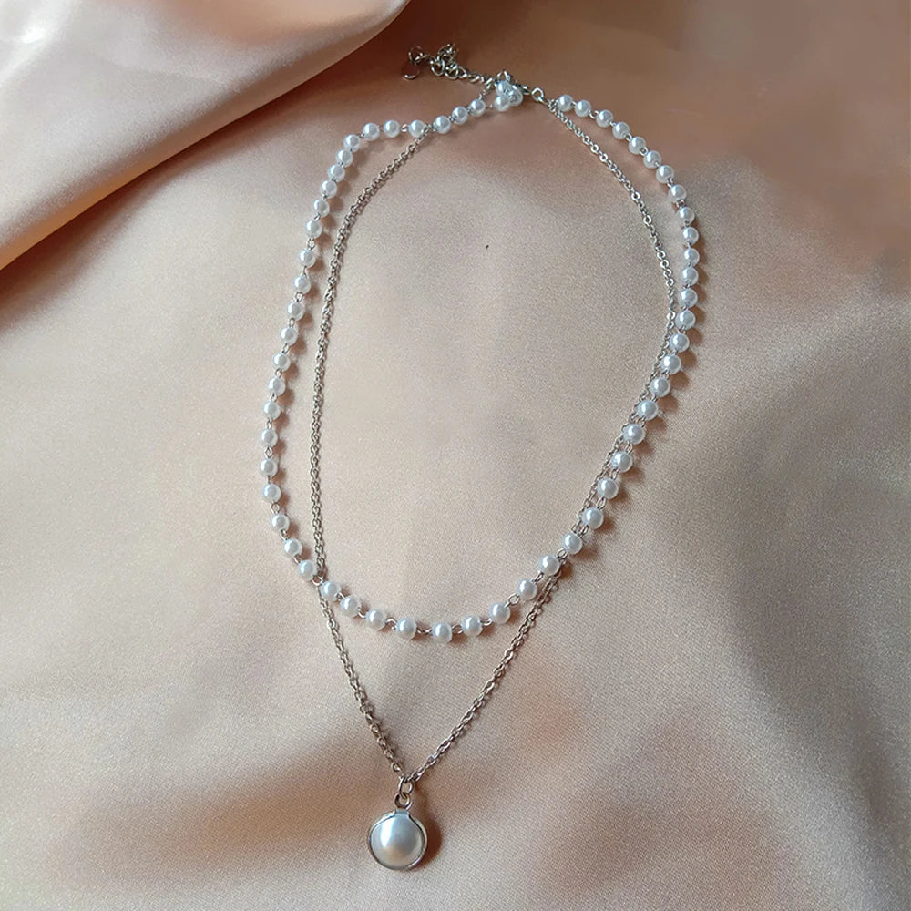 2023 New Fashion Kpop Pearl Choker Necklace Cute Double Layer Chain Pendant For Women Jewelry Girl Gift A0396 Viralgem Store