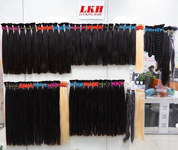 Virgin Remy Black Straight Raw Indian Vietnamese Russian Bulk Human Hair Bundles For Braiding 100%  Human Hair Bulk Extensions