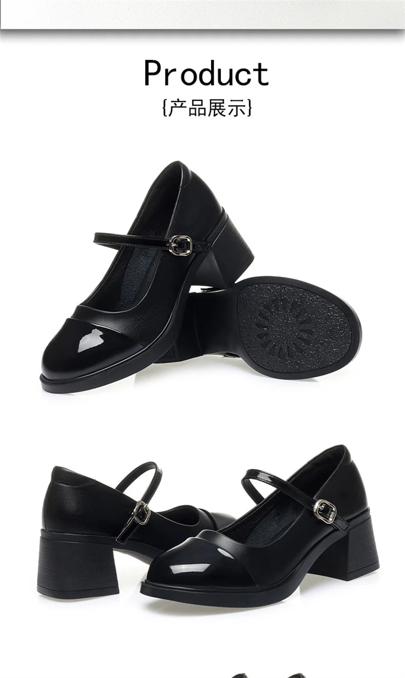 Women Shoes 2024 New Fashion Retro Round Toe Soft Leather Casual Mary Jane Shoes Shallow Mouth Waterproof Platform Shoes Viralgem Store