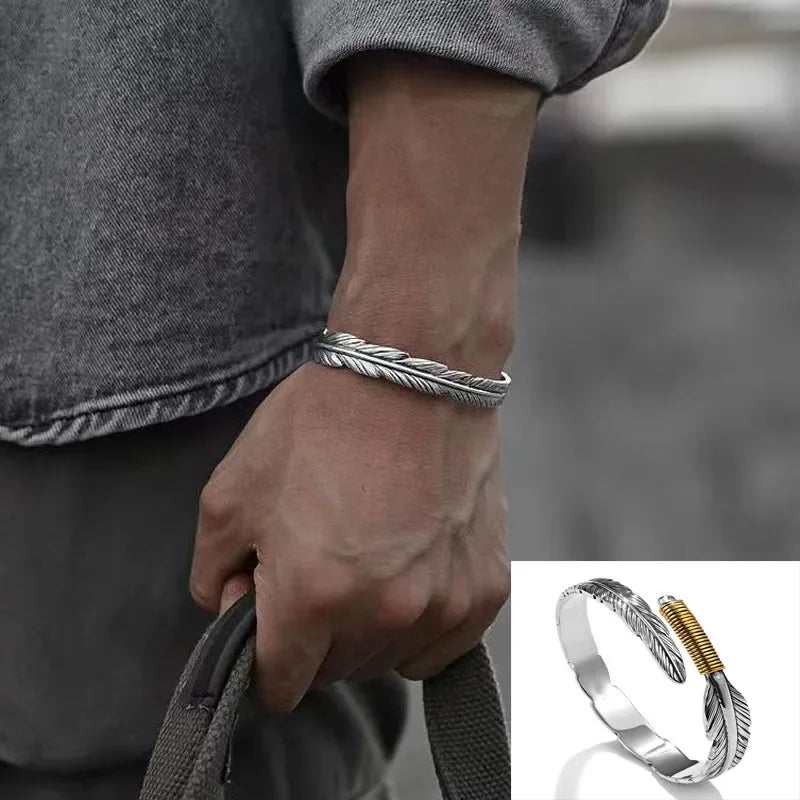 Stylish Geometric Oval Pattern Personalized Men's Open Bracelet Fashion Retro Wide Hand Jewelry Party Gift