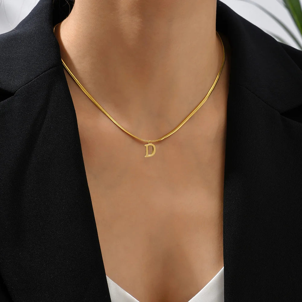 A-Z Alphabet Gold Plated Stainless Steel Pendant Necklace for Women Snake Chain Initial Letter Clavicle Necklaces Collar Jewelry Viralgem Store