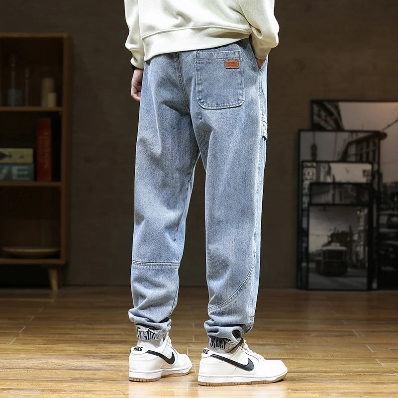Spring Autumn Jean Men Elastic Waist Harem Hip-hop Denim Pant Male Street Fashion Big Size Loose Fit Baggy Jogger Cowboy Trouser