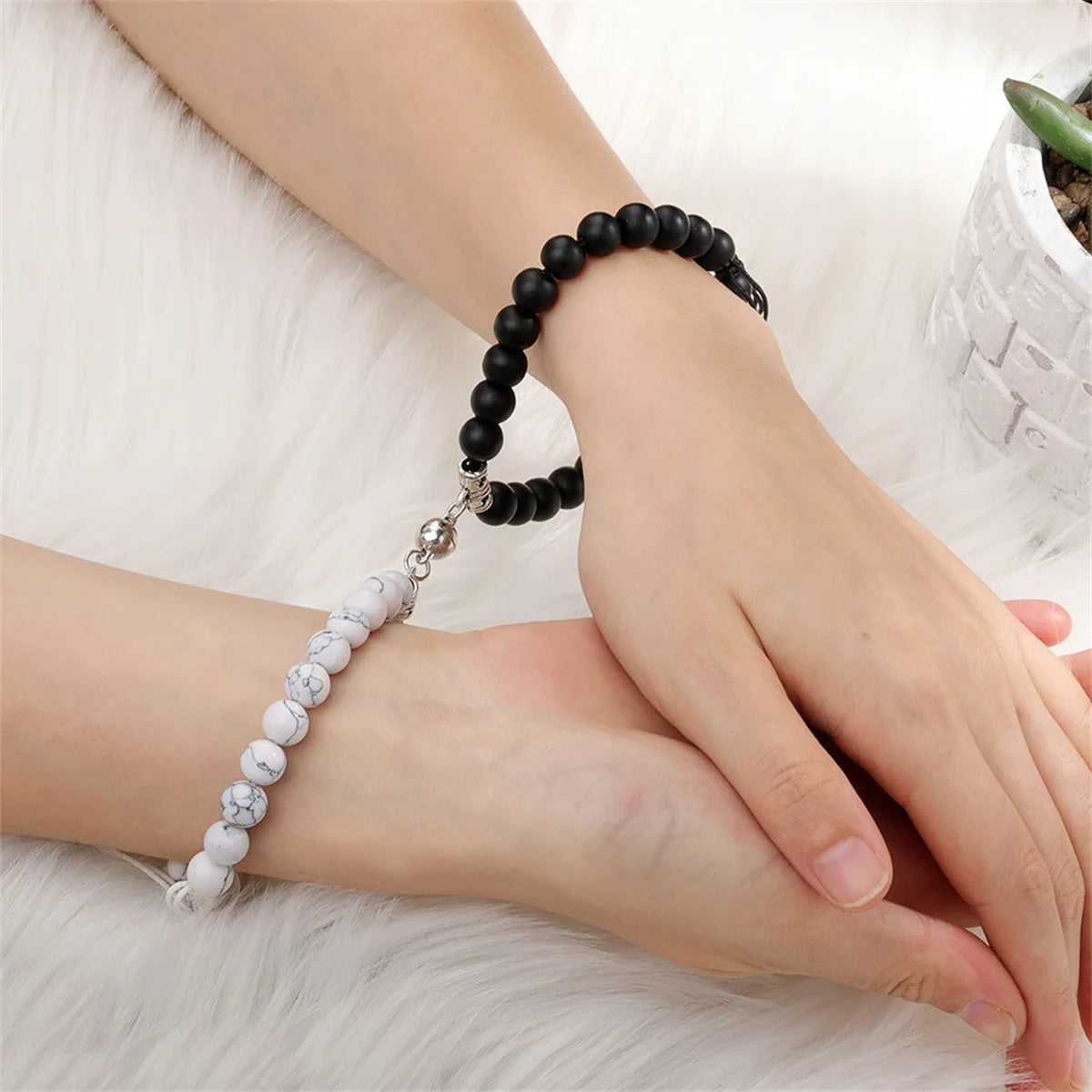 2pcs/set Natural Stone Beads Bracelet for Women Men Lovers Magnet Attraction Couple Distance Bracelets Best Friends Jewelry Gift
