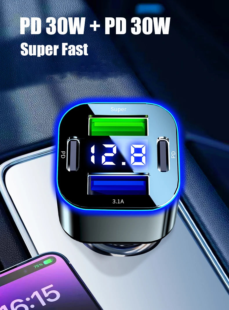 4 in 1 USB C Car Charger Dual PD  Super Fast Charging Adapter for iPhone 15 Pro Max 14 Plus Huawei Oneplus Samsung OPPO Vivo