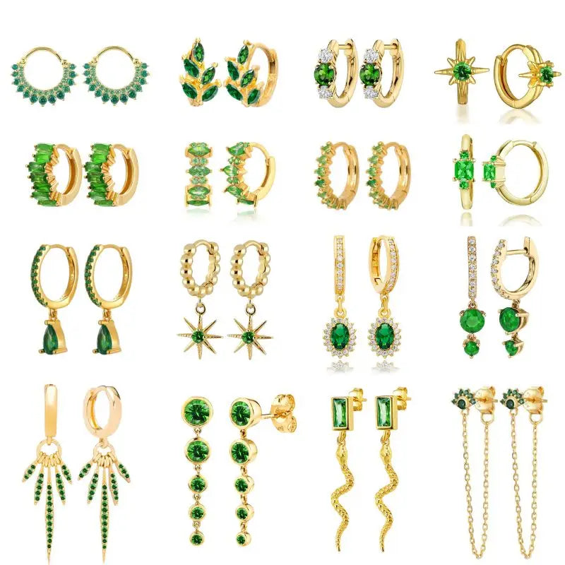 925 Sterling Silver Ear Buckle Green Series Crystal Cube Zircon Pendientes Hoop Earring Fashion Premium Huggie Jewelry For Women