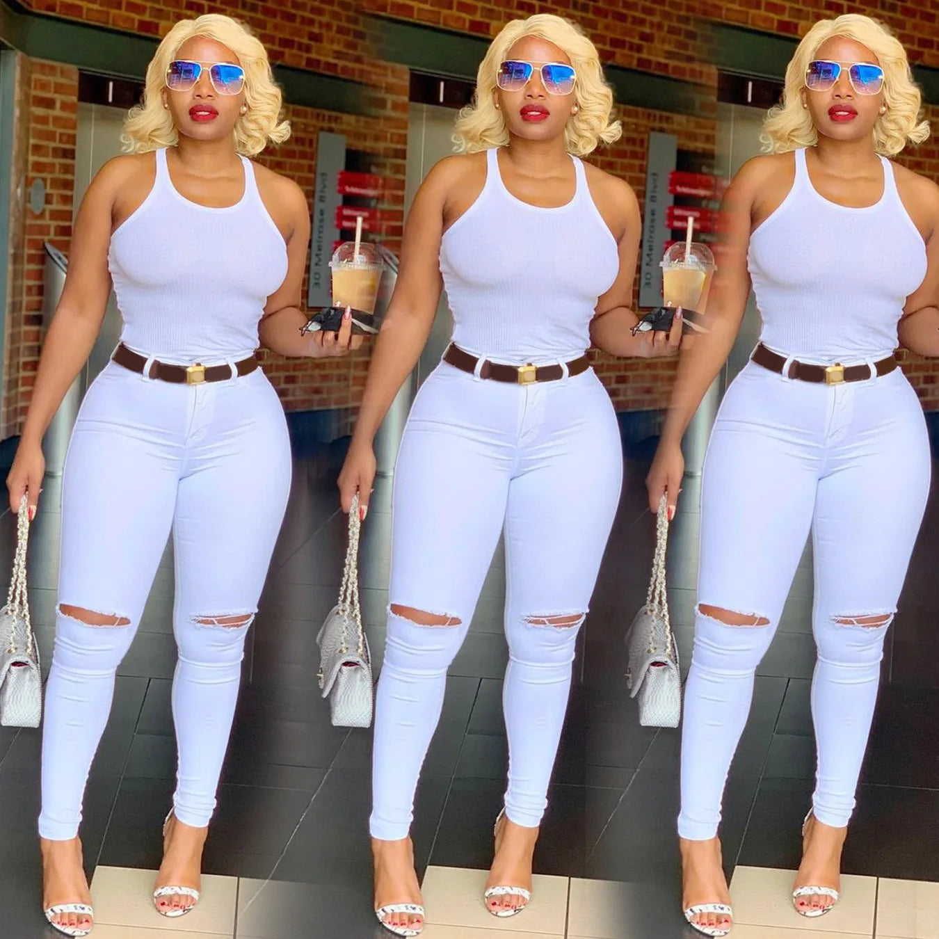 2023 Spring New Women's White High Waist Ripped Jeans Fashion Slim Stretch Denim Pencil Pants Casual Female Clothing S-3XL Viralgem Store