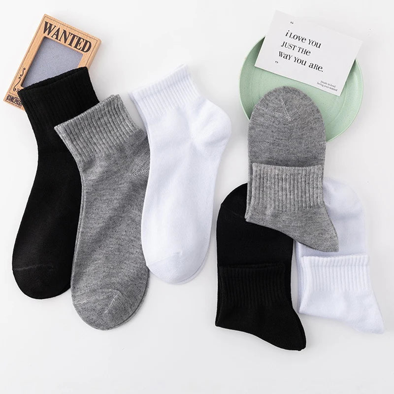 5 Pairs/Lot Men's Solid Color Socks Black White Business Casual Simple Versatile Breathable Cotton Sports Mesh Short Socks Viralgem Store