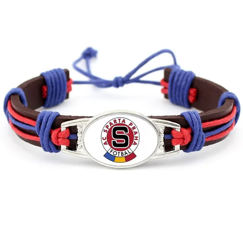 1PC Czech Republic  AC Sparta Praha Fotbal Charms Genuine Leather Bracelet Bangles Hand Braided Jewelry Dropshipping