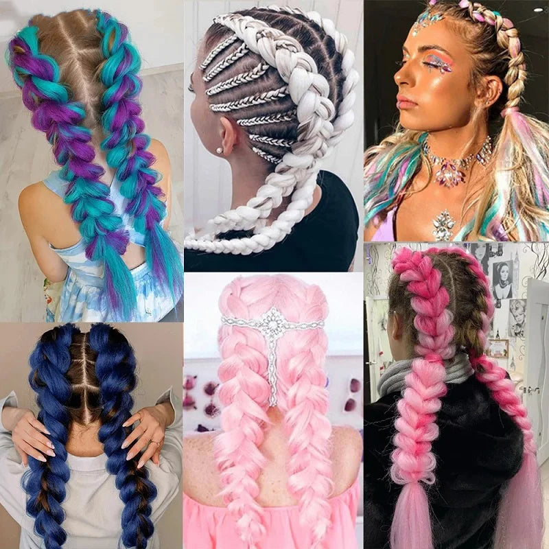 Synthetic Ombre Braiding Hair 24Inch 1Pack Pre Stretched Box Jumbo Colorful Crochet  Extensions for Women